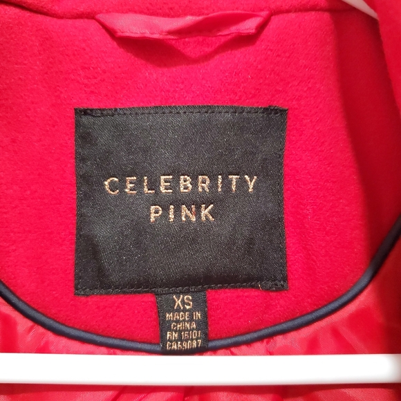 Celebrity Pink Double Breast Pea Coat In Vibrant Red Junior Size XS New W/tags - Picture 2 of 7